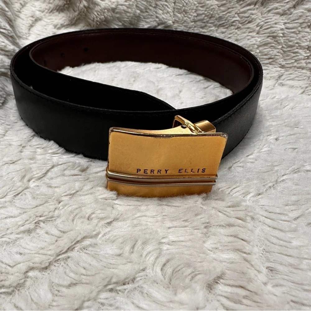 Perry Ellis Men’s Black / Brown Reversible Faux Leather Belt Size 34-85